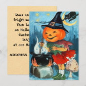 Invitations vintages de Halloween de citrouille (Devant / Derrière)