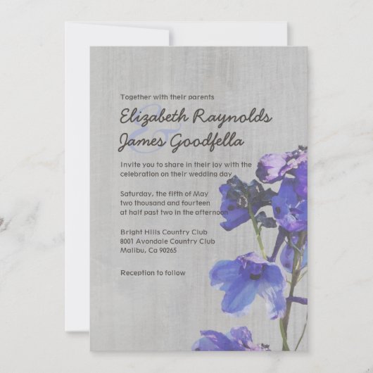 Invitations Vintages de mariage au Delphinium (Devant)