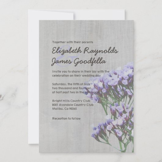 Invitations Vintages de mariage au limonium (Devant)