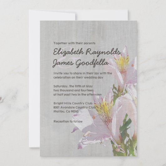 Invitations vintages de mariage d'Alstroemeria (Devant)