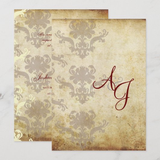 INVITATIONS VINTAGES DE MARIAGE DAMASSÉ (Devant / Derrière)