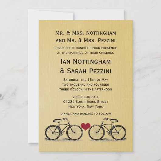 Invitations vintages de mariage de bicyclette (Devant)