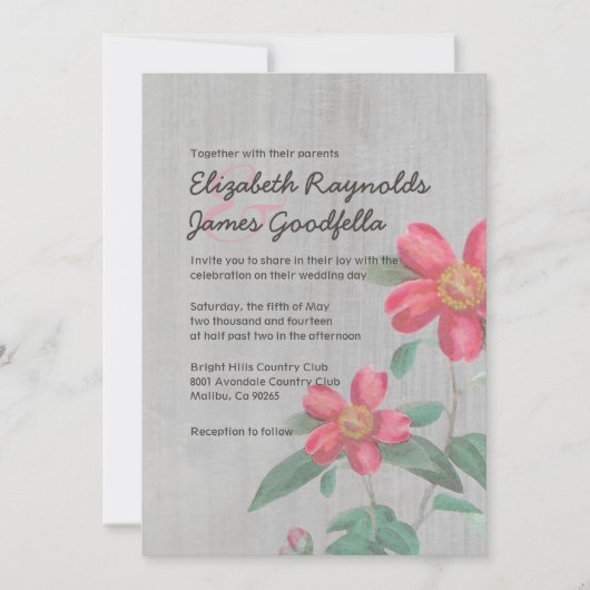 Invitations vintages de mariage de camélia (Devant)