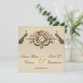 Invitations vintages de mariage de carré de paon (Debout devant)