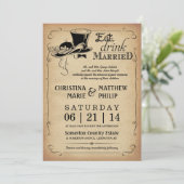 Invitations vintages de mariage de casquette (Debout devant)