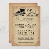 Invitations vintages de mariage de casquette (Devant / Derrière)