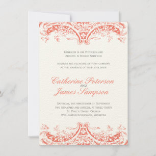 Invitations Vintages de mariage de corail