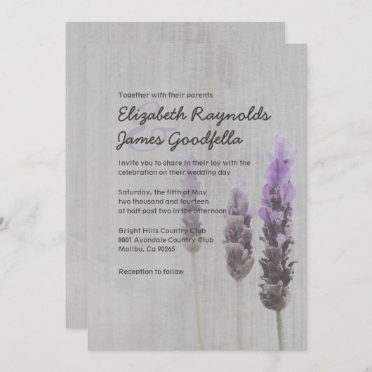 Invitations vintages de mariage de lavande (Devant / Derrière)
