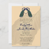Invitations vintages de mariage de paon (Devant)
