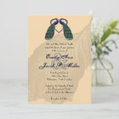 Invitations vintages de mariage de paon (Debout devant)