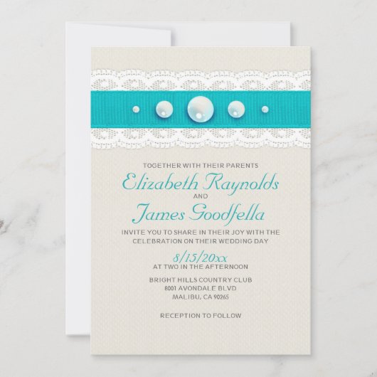 Invitations vintages de mariage de perle (Devant)