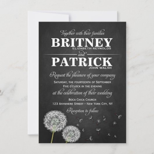 Invitations vintages de mariage de pissenlit de (Devant)