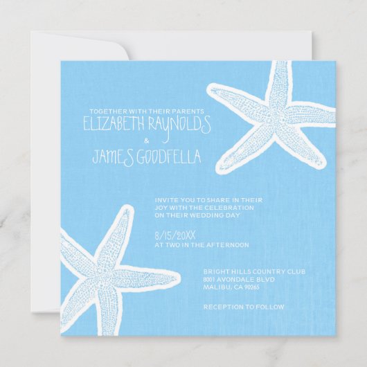 Invitations vintages de mariage de plage d'étoiles (Devant)