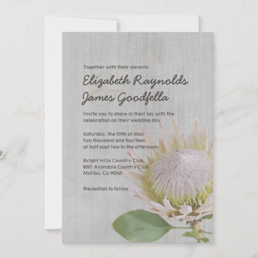 Invitations vintages de mariage de Protea (Devant)