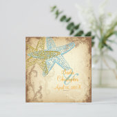INVITATIONS VINTAGES DE MARIAGE DE STARFISH BLEU (Debout devant)