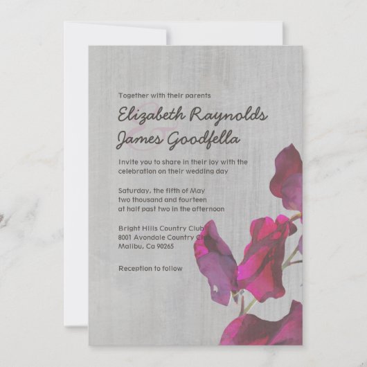 Invitations vintages de mariage de Sweetpea (Devant)