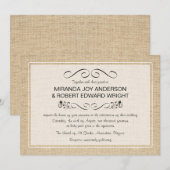 Invitations vintages de mariage de toile de jute (Devant / Derrière)