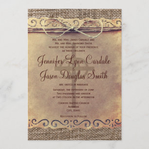 Invitations vintages de mariage de toile de jute