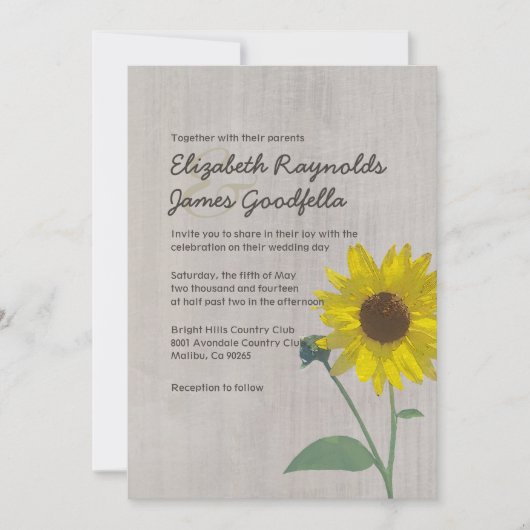 Invitations Vintages de mariage de tournesol (Devant)