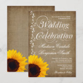 Invitations vintages de mariage de tournesol de (Devant / Derrière)