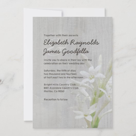 Invitations vintages de mariage de Tuberose (Devant)