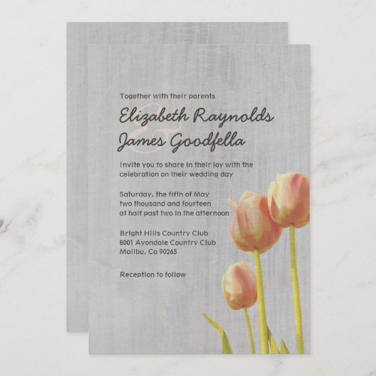 Invitations vintages de mariage de tulipe (Devant / Derrière)