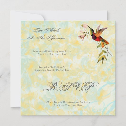 Invitations vintages de mariage des colibris (Dos)