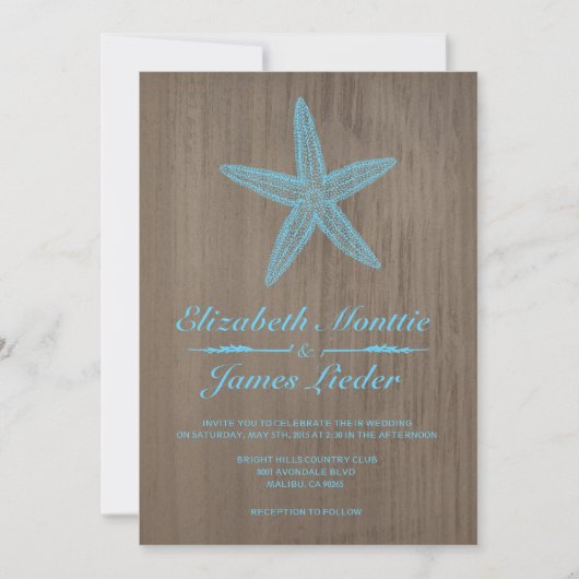 Invitations vintages de mariage d'étoiles de mer (Devant)