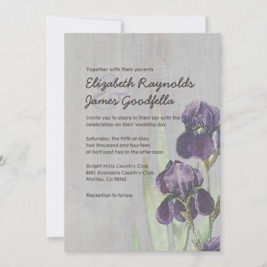 Invitations vintages de mariage d'iris (Devant)