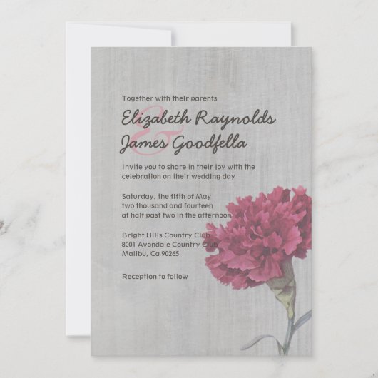 Invitations vintages de mariage d'oeillet (Devant)