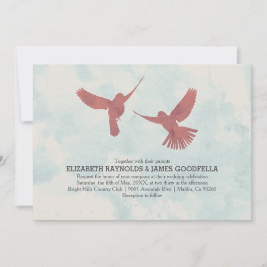 Invitations Vintages de mariage d'oiseaux rouges (Devant)