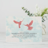 Invitations Vintages de mariage d'oiseaux rouges (Debout devant)