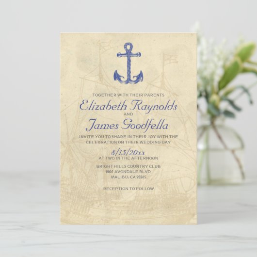 Invitations Vintages de mariage en bateau (Debout devant)