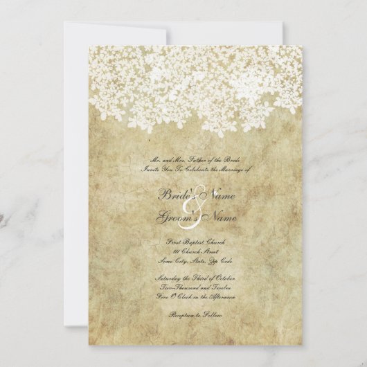 Invitations Vintages de mariage floral (Devant)