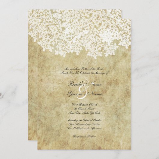 Invitations Vintages de mariage floral (Devant / Derrière)