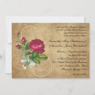 Invitations vintages de mariage Rose Fuchsia