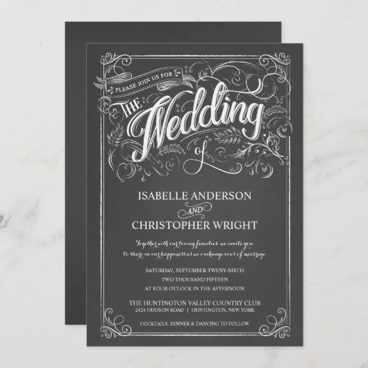 Invitations Vintages de mariage rustique (Devant / Derrière)