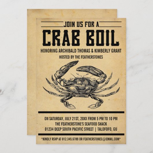 Invitations vintages de partie d'ébullition de (Devant / Derrière)