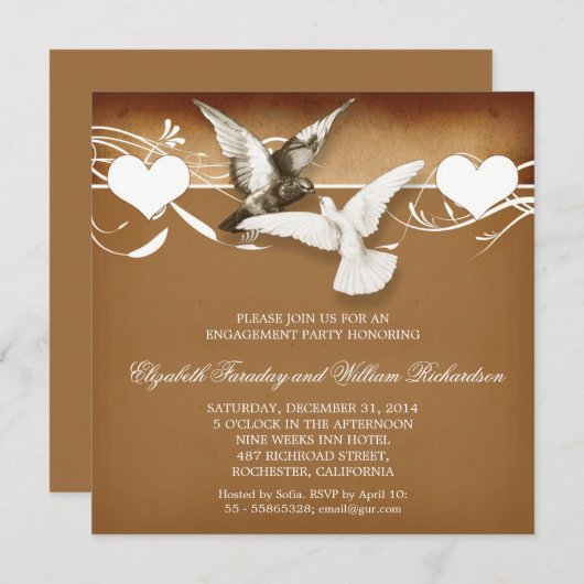 Invitations vintages des inséparables (Devant / Derrière)