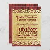 Invitations vintages en bois de mariage de papier (Devant / Derrière)