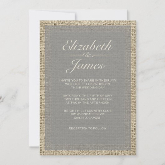 Invitations vintages grises de mariage de toile de (Devant)