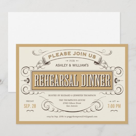 Invitations vintages occidentales de dîner de (Devant / Derrière)