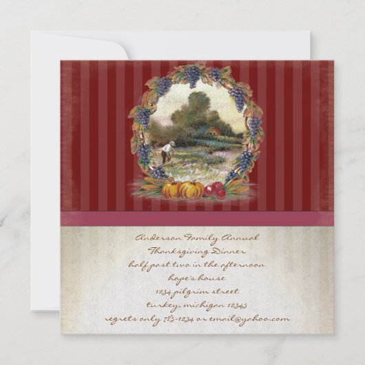 Invitations vintages pour le dîner d'action de grâ (Devant)