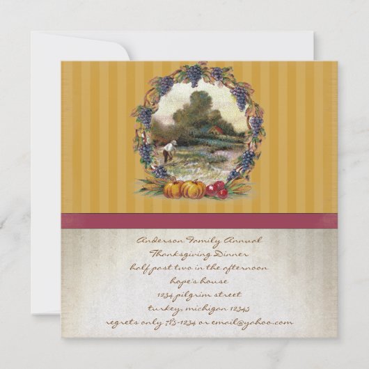 Invitations vintages pour le dîner d'action de grâ (Devant)
