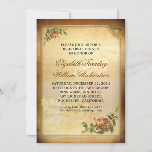 Invitations vintages pour le dîner de répétition (Devant)