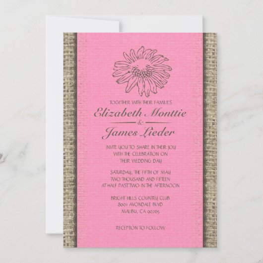 Invitations vintages roses et Brown de mariage de (Devant)