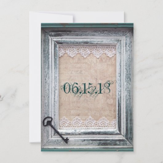 Invitations vintages rustiques de mariage d'Aqua (Dos)