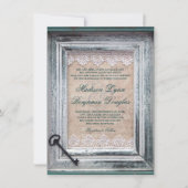 Invitations vintages rustiques de mariage d'Aqua (Devant)