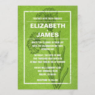 Invitations vintages rustiques de mariage de vert
