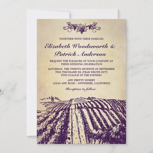 Invitations vintages toscanes de mariage de (Devant)